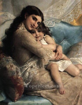エミール・ムニエ Painting - 母と娘のポートレート アカデミック・リアリズムの少女 エミール・ムニエ